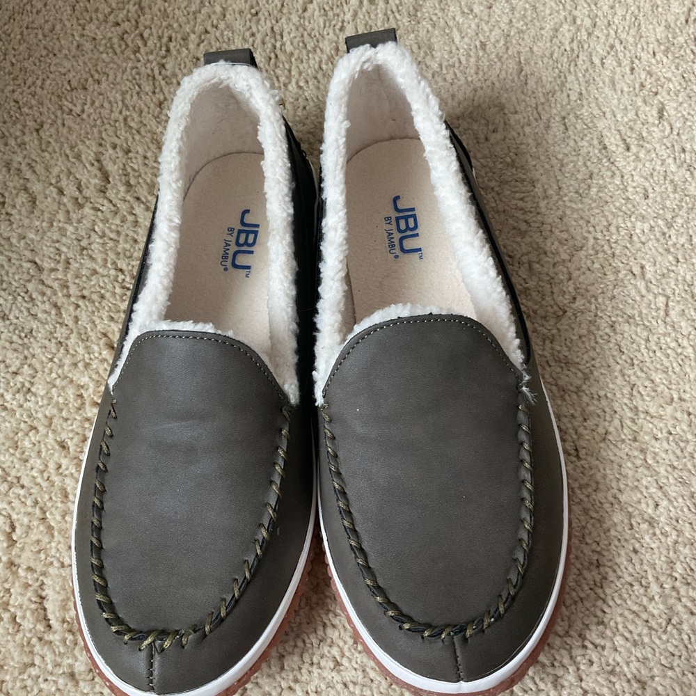 JBU Olive Green and White Slip-On Shoes with Plush Lining